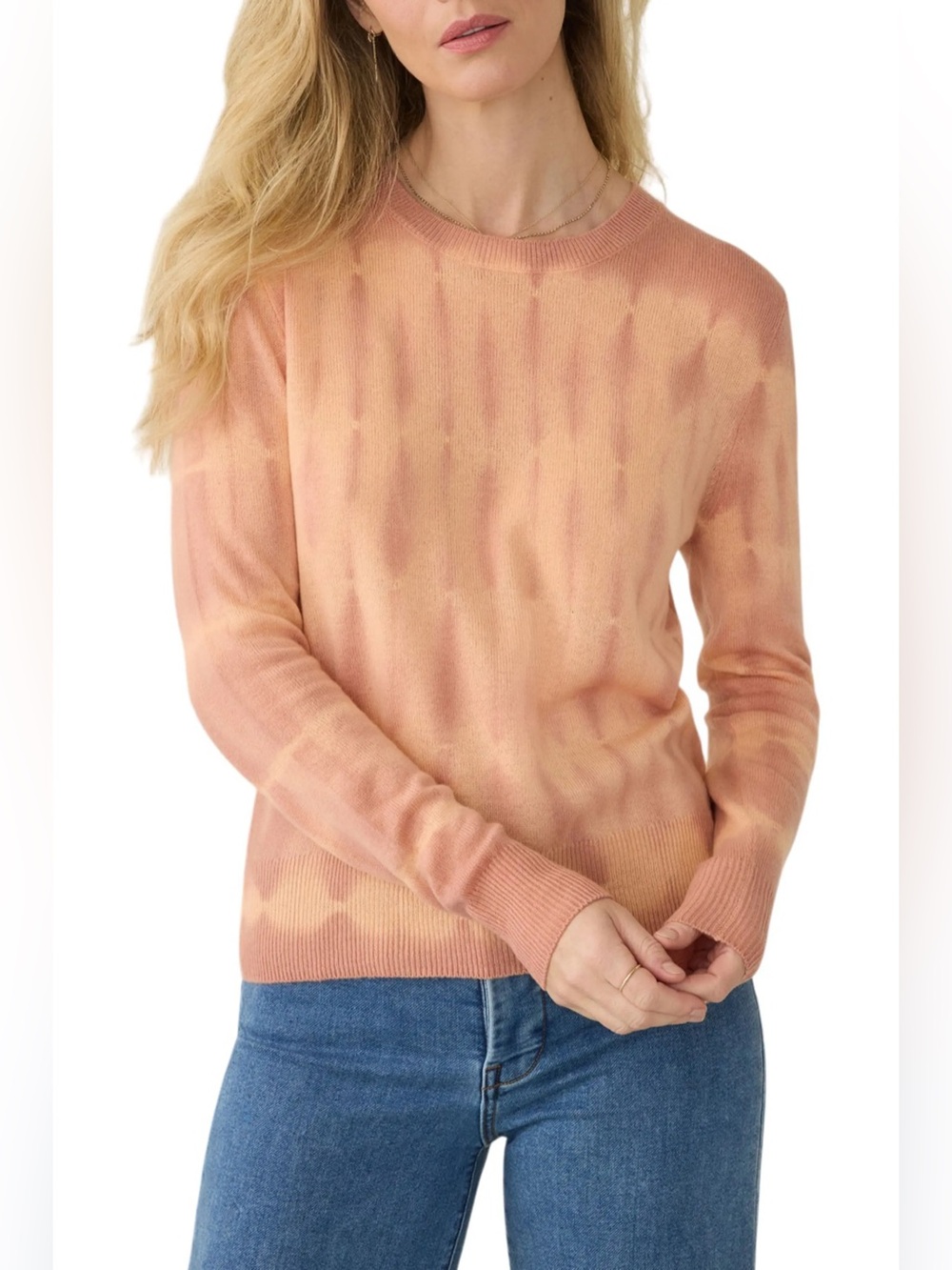 Faherty 100% Cashmere Tie Dye Crewneck Sweater Peach Red Rock